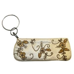 Vintage Chinese Laundry cream satin clutch gold beaded sequined
